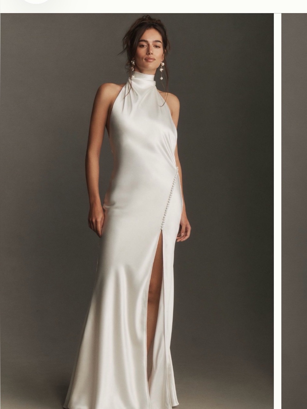 SAU LEE Penelope High-Neck Open Back Satin Maxi Dress